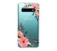 Evetane - Cover in silicone compatibile con Samsung Galaxy S10 Plus - Protezione integrale 360, sottile e trasparente - Cover anteriore e posteriore - alta resistenza - Fiori rosa