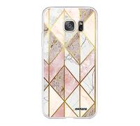 Evetane - Cover in silicone compatibile con Samsung Galaxy S7 - Protezione integrale 360, sottile e trasparente - Cover anteriore e posteriore - alta resistenza - Marmo rosa losange