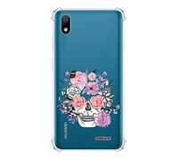 Evetane Custodia compatibile con Huawei Y5 2019 in silicone antiurto angoli solidi protezione completa resistente trasparente floreale teschio design moda scrittura design