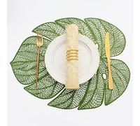 Evevda Set di 6 tovagliette in vinile a forma di foglia verde per tavolo da pranzo, in plastica metallizzata, colore verde, lavabili in 6 pezzi, per matrimoni, matrimoni, matrimoni, cene e tavoli (45