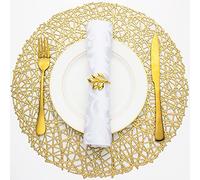 Evevda - Set di 6 tovagliette rotonde per tavolo da pranzo, in vinile pressato metallizzato, lavabile, motivo cerchio, per decorare la tavola, feste, matrimoni, centrotavola, colore: Oro
