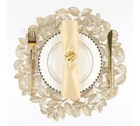 Evevda Set di 8 tovagliette rotonde in vinile color oro con foglie metallizzate, per feste, anniversari, Natale, interni ed esterni, tavolo da pranzo