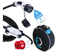 EVEXPERT Eveline Max I/II, 3,7-22kW Smart Tragbare EVSE EV Auto Ladegerät Typ2 | SCHUKO/CEE 5-Pin (RCD FI A-EV) | EV typ 2 cavo di ricarica 16-32A | 1/3-phasig (3-Phasig 32 A / 22 kw / 8m)
