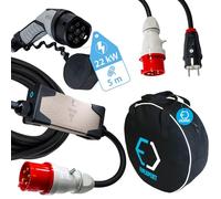 EVEXPERT Eveline Max I/II, 3,7-22kW Smart Tragbare EVSE EV Auto Ladegerät Typ2 | SCHUKO/CEE 5-Pin (RCD FI A-EV) | EV typ 2 cavo di ricarica 16-32A | 1/3-phasig (3-Phasig 32 A / 22 kw / 5meter)