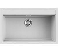 EVHOC Lavello Sopratop DESIDERATA S, 1 Vasca, Lavandino in Kuarzite Vasca Unica per Cucina, Fascia Miscelatore Preforata, Made in Italy, Bianco, 79x51 cm