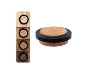 EVI Herrajes | Fermaporta in Legno | Legno di Quercia Rossa con Gomma Nera | Ø37x16mm | Installazione Adesiva | Ottimo per il parquet | Mod.20335X12