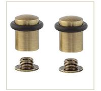 EVI Herrajes | Pack con 2 Fermaporte | 27 x 29 mm | Base filettata | Gomma Nera di Silicone Naturale | Ottone Finitura Pelle Invecchiata | Compresi Vite + Tassello di Fissaggio | Mod. I-138CBCU