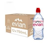 Evian Acqua minerale, acqua potabile filtrata naturalmente, 750 ml di acqua in bottiglia realizzata dalla natura, confezione da 12 bottiglie d'acqua con tappo sportivo da 750 ml. Riscrivi il titolo