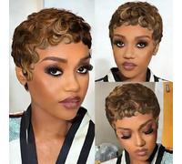 Evidenzia Ombre 4/30 Parrucca corta riccia Pixie Cut per donne nere 100% capelli umani marrone miele biondo corto onda profonda riccia Pixie Cut parrucca riccia con frangia parrucche senza colla senza