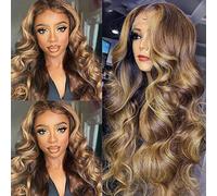 Evidenzia Ombre Parrucca frontale in pizzo per capelli umani Pre pizzicati 13x4 HD Trasparente 4/27 Colorato Biondo Miele Parrucche frontali in pizzo per le donne con capelli del bambino 180 Destiny