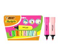 Evidenziatore Bic Marking Flat confezione da 8 pennarelli fluorescenti - Punta a scalpello - Tratto tra 120 e 460 mm - Inchiostro a base d'acqua - Colori assortiti neon e pastello