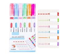 Evidenziatore con doppia punta - Set di 6 penne multicolore design bordo | versatili per scrapbooking e fai da te per bambini adulti, ideali per appunti, diari, pianificatori, scuola