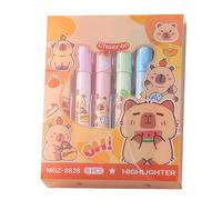 Evidenziatore dei cartoni animati - Penne Capybara da 6 pacchetti PP Fibra | Set di cartoleria - Design Capybara con punte sottili spesse | Colori assortiti - Per lo studente che evidenzia le n