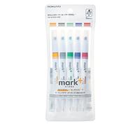 KOKUYO Set di evidenziatori vivaci a 2 vie, 5 colori. Mark+Pennarelli a doppia punta, punta fine a scalpello ad asciugatura rapida, confezione da 5 pezzi, oro, grigio, verde chiaro, blu navy, rosso.