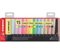 Evidenziatore - STABILO BOSS ORIGINAL Desk-Set - 15 Colori assortiti 5 Neon + 5 Pastel + 5 Nature