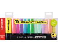 Evidenziatore - STABILO BOSS ORIGINAL Desk-Set - 15 Colori assortiti 9 Neon + 6 Pastel