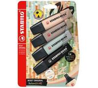 Evidenziatore - STABILO BOSS ORIGINAL NatureCOLORS - Pack da 4 - Sabbia/Cenere/Foglia di Tè/Nero