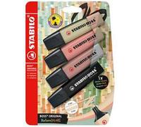 Evidenziatore - STABILO BOSS ORIGINAL NatureCOLORS - Pack da 4 - Verde Oliva/Terra di Siena/Fava di Cacao/Nero