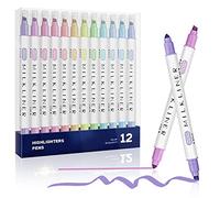 Evidenziatori a doppia punta, 12 colori a punta larga e sottile, set di evidenziatori a doppia faccia pastello, per studenti, ufficio, scuola