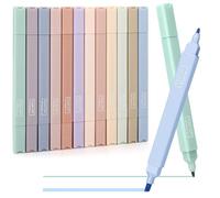 Evidenziatori Estetici,Doppia Testa 12 PC Evidenziatori Colori Assortiti Non Sanguinano Asciugano Velocemente Facile da Tenere,Per le Note di Pianificazione del Diario Forniture per Ufficio Scolastico
