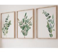 Eviepops Prints Stampe Botaniche Eucalipto Set di 3 Quadri Verde Naturale Senza Cornice, Decorazione Parete Moderna per Soggiorno e Camera (A3)