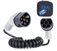 EVify Cavo di ricarica a spirale, tipo 22 kW, 10 m, 32 A, per auto elettrica e ibrido con tasca per cavi, cavo a spirale a 3 fasi per EV PHEV, salvaspazio, adatto per tutte le auto E modello 3 S X Y,