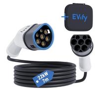 EVify Cavo di ricarica tipo 22 kW 7M 32A per auto elettrica e ibrido con custodia per cavi • Cavo a 3 fasi per EV PHEV • adatto per tutte le auto E modello 3 S X Y, ID3, ID4, ID5