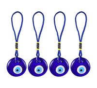 Evil Eye Charm - 4 Piece Glass Decorative Good Luck, Turkish Evil Eye Protection Charm for Home, Office, Car, Living Room Bedroom Wall Door Window Balcony, Hanging Decor Use