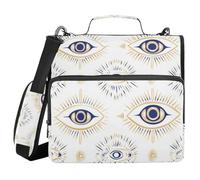 Evil Eye Magic Blue - Borsa portadocumenti impermeabile con cerniera a 3 anelli, con tracolla e manico, per scuola e ufficio