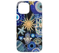 Evil Eyes Hamsa Hand Beach Blue Collage Coastal Custodia per iPhone 15