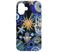 Evil Eyes Hamsa Hand Beach Blue Collage Coastal Custodia per iPhone 16