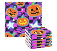 Evil Orange Pumpkin per Halloween asciugamano da cucina in microfibra 6 Pack asciugamani natalizi per arredamento cucina toallas de microfibra para limpieza 11x11 pollici