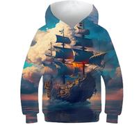 evimo Felpa con Nave Pirata Felpa con Cappuccio per Bambini Costume con Cappuccio Felpa per Ragazzi Felpa per Bambini Autunno Manica Lunga Pullover per Bambini 7-9 Anni