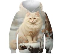 evimo Felpe con Cappuccio White Cat in Snow per Bambini Felpe con Cappuccio Pullover Autunno Maglioni con Cappuccio a Maniche Lunghe Cappotto per Ragazzi 13-15 Anni