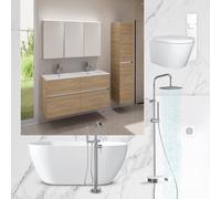 evineo ineo bagno con sistema mobili e armadietto a specchio La: 120 cm, WC, vasca e doccia, incl. rubinetteria e cabina doccia, BE-Bad-Set9, ineo3; ineo4; ineo5 [Mobili da Bagno > Set Mobili da Bagno