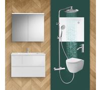 evineo ineo bagno con sistema mobili e armadietto a specchio La: 80 cm, WC, doccia, incl. rubinetteria, BE-Bad-Set1#NEW, ineo2; ineo3 [Mobili da Bagno > Set Mobili da Bagno]