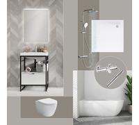 evineo ineo bagno con sistema mobili e specchio illuminato La: 60 cm, WC, vasca e doccia, incl. rubinetteria, BE-Bad-Set5#NEW, ineo3; ineo4 [Mobili da Bagno > Set Mobili da Bagno]