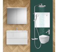 evineo ineo2 bagno con sistema mobili e armadietto a specchio La: 100 cm, WC, doccia, incl. rubinetteria, BE-Bad-Set2#NEW, ineo2; ineo3 [Mobili da Bagno > Set Mobili da Bagno]
