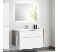 evineo ineo4 mobile La: 101 cm, 2 estraibili, con maniglia, lavabo bianco, con specchio,, BE0243WH+BE0202WM+BEA011MI+BL001197, ineo4 [Mobili da Bagno > Set Mobili da Bagno]