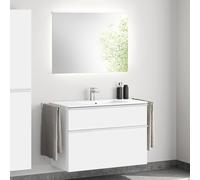 evineo ineo4 mobile La: 101 cm, 2 scomparti estraibili, con maniglia, lavabo bianco, con specchio,, BE0836WH+BE0202WM+BEA011MI+BL001197, ineo4 [Mobili da Bagno > Set Mobili da Bagno]