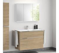 evineo ineo4 mobile La: 101 cm, 2 scomparti estraibili, con maniglia, lavabo doppio bianco, con armadietto a specchio per la Svizzera,, BE0836WH+BE0202OA+BEA042MI+BL001197, ineo4 [Mobili da Bagno > Se