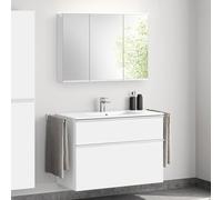 evineo ineo4 mobile La: 101 cm, 2 scomparti estraibili, con maniglia, lavabo doppio bianco, con armadietto a specchio per la Svizzera,, BE0836WH+BE0202WM+BEA042MI+BL001197, ineo4 [Mobili da Bagno > Se