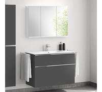 evineo ineo4 mobile La: 101 cm, 2 scomparti estraibili, con maniglia, lavabo doppio bianco, con armadietto a specchio per la Svizzera,, BE0836WH+BE0202AN+BEA042MI+BL001197, ineo4 [Mobili da Bagno > Se