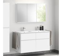evineo ineo4 mobile La: 121 cm, 4 estraibili, con maniglia, lavabo doppio bianco, con armadietto a specchio, per la Svizzera,, BE0244WH+BE0203WM+BEA043MI+BL001197, ineo4 [Mobili da Bagno > Set Mobili 