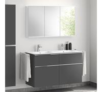 evineo ineo4 mobile La: 121 cm, 4 estraibili, con maniglia, lavabo doppio bianco, con armadietto a specchio,, BE0244WH+BE0203AN+BEA004MI+BL001197, ineo4 [Mobili da Bagno > Set Mobili da Bagno]
