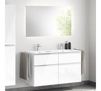 evineo ineo4 mobile La: 121 cm, 4 estraibili, con maniglia, lavabo doppio bianco, con specchio,, BE0244WH+BE0203WH+BEA012MI+BL001197, ineo4 [Mobili da Bagno > Set Mobili da Bagno]