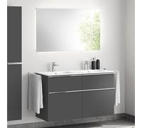 evineo ineo4 mobile La: 121 cm, 4 estraibili, con maniglia, lavabo doppio bianco, con specchio,, BE0244WH+BE0203AN+BEA012MI+BL001197, ineo4 [Mobili da Bagno > Set Mobili da Bagno]