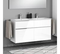 evineo ineo4 mobile La: 129 cm, 4 estraibili, con maniglia, per Geberit Renova Plan Slim lavabo doppio,, BE0235WH, ineo4 [Mobili da Bagno > Mobili Lavabo]