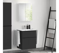 evineo ineo4 mobile La: 61 cm, 2 estraibili, con maniglia, lavabo doppio bianco, con armadietto a specchio per la Svizzera,, BE0241WH+BE0200BM+BEA040MI+BL001197, ineo4 [Mobili da Bagno > Set Mobili da