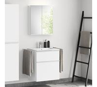 evineo ineo4 mobile La: 61 cm, 2 scomparti estraibili, con maniglia, lavabo bianco, con armadietto a specchio,, BE0834WH+BE0200WM+BEA001MI+BL001197, ineo4 [Mobili da Bagno > Set Mobili da Bagno]
